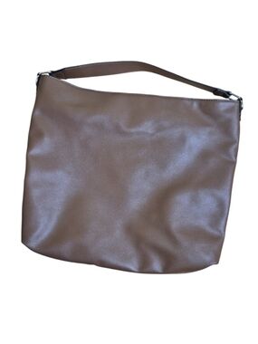 Mixed Media Leather & Suede Slouchy Hobo Shoulder Bag - Taupe Brown